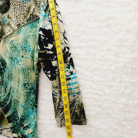 Blouse Size XL Mob Wife Teal Reptile Metallic Maximalist Witchy Artsy Edgy Y2K - Picture 6 of 14